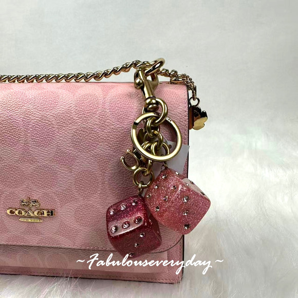 Coach Accessories - Coach Dice Bag Charm With Keyring Key Chain In Gold/Pink Multi CEA16 NWT